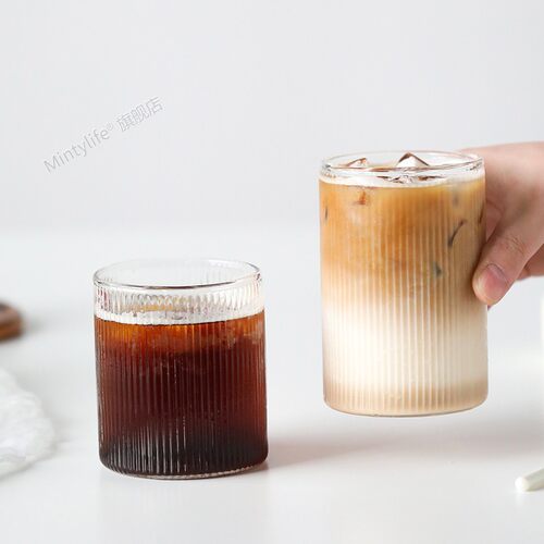 日式透明咖啡馆条纹耐热玻璃水杯