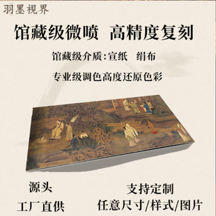 元 赵雍 先贤图卷绢本国画工笔人物画高清微喷复刻卷轴装裱装饰画