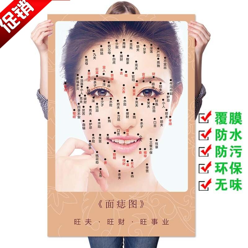图片面部面相墙贴挂图s祛痣祛斑穴位图脸部美容院广告画海报图
