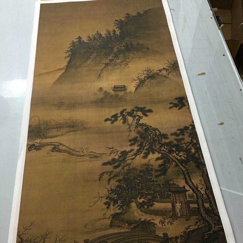 戴进 春游晚归图 复古山水人物立轴国画 真迹微喷仿古复制装饰画