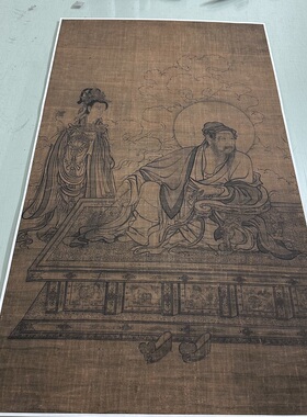 李公麟维摩居士像复古书画白描线稿国画真迹微喷仿古装裱挂轴装饰