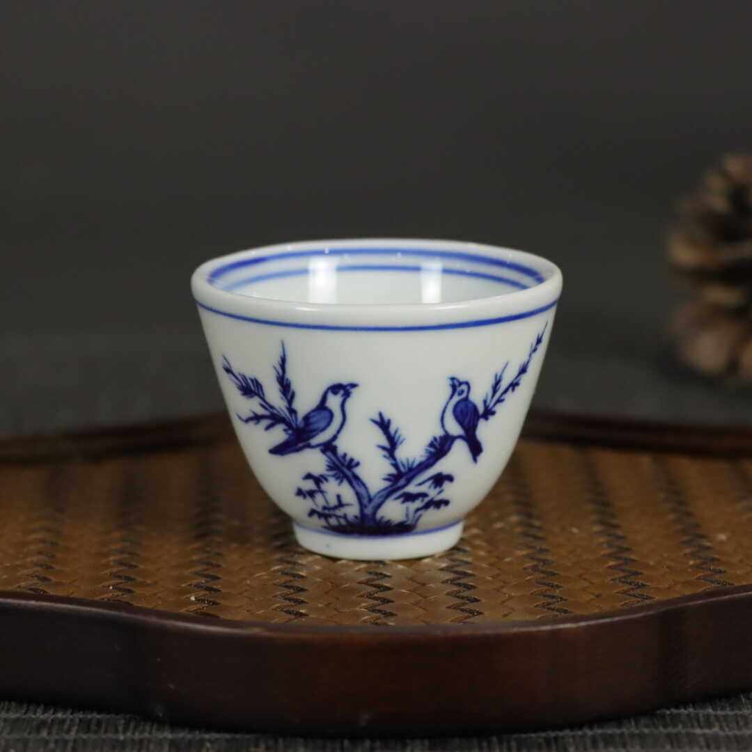 景德镇手绘青花喜上眉梢茶碗品茗杯主人杯客杯泡茶碗陶瓷功夫茶具