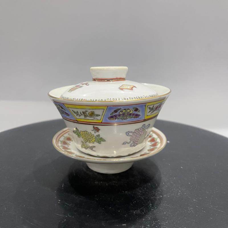 景德镇手工粉彩描金茶具三才盖碗瓷器567老厂货家用单个泡茶功夫