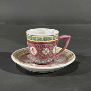 全手工手绘文革景德镇567厂货怀旧粉彩万寿无疆茶杯瓷器咖啡单杯