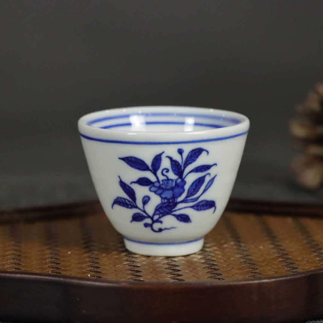 礼品茶具仿古青花含香杯手绘品茗杯景德镇陶瓷功夫茶杯主人杯单杯