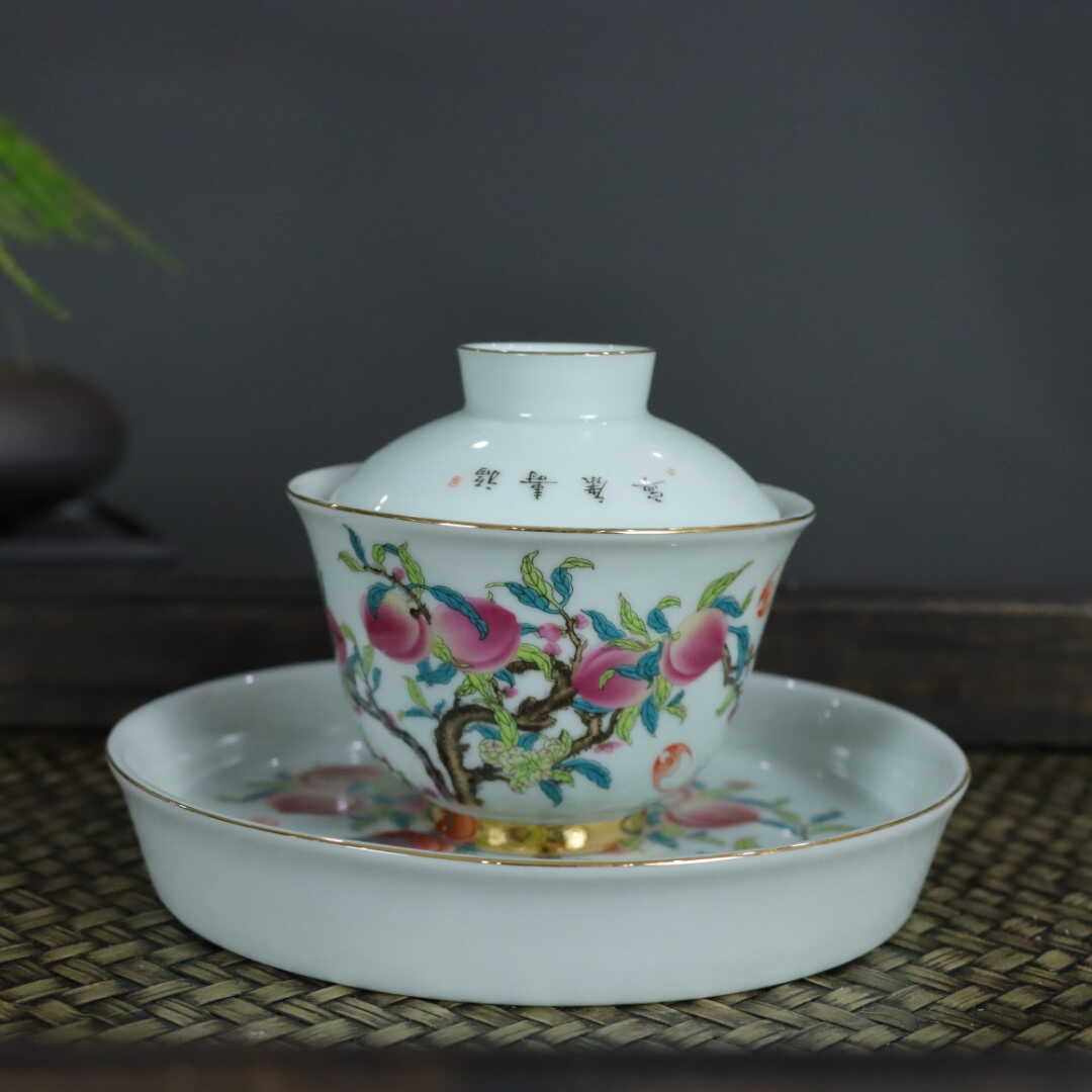 陶瓷仿古釉粉彩盖碗单品大号家用功夫茶具单个茶碗福寿图带壶承