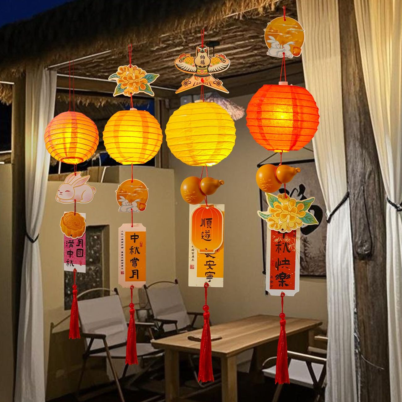 中秋元宵古风装饰带灯现代新房民宿中式暖居拍照发光灯笼装挂饰