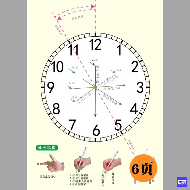 练字硬笔字帖握笔姿势时钟图矫正姿勾腕控笔训练写字钟表盘电子版图片