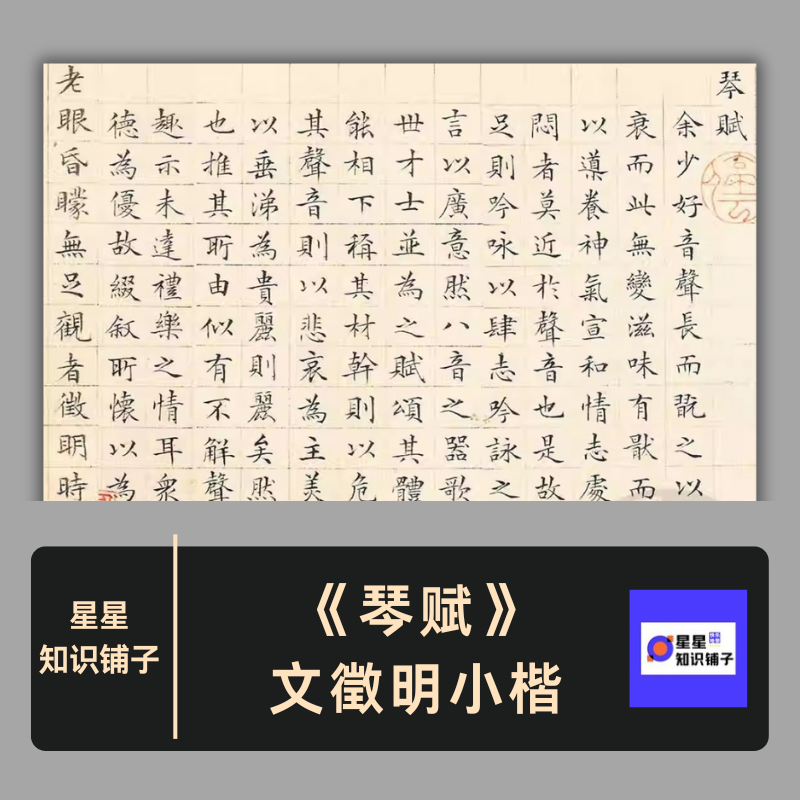 琴赋局部文徵明最娴雅小楷 毛笔书法临摹赏析练字字帖 电子版14张