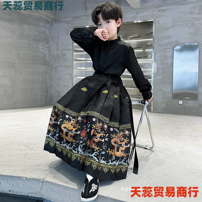 速发男童唐装汉服中式国风套装新款男孩马面裙春秋款儿童女童古装