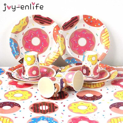 速发Donut Party Kit Paper Cups Plate Napkins Ice Cream Ballo