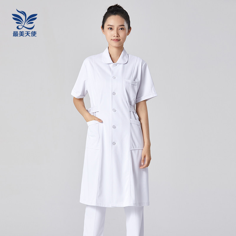 速发护士服长款白大褂作季夏店工药服蓝白色圆领大码