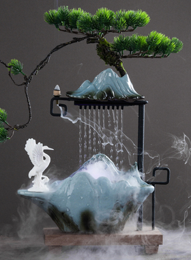 速发创器流水意摆件招礼雾化加湿器客厅书房桌面玄关陶瓷开业财品