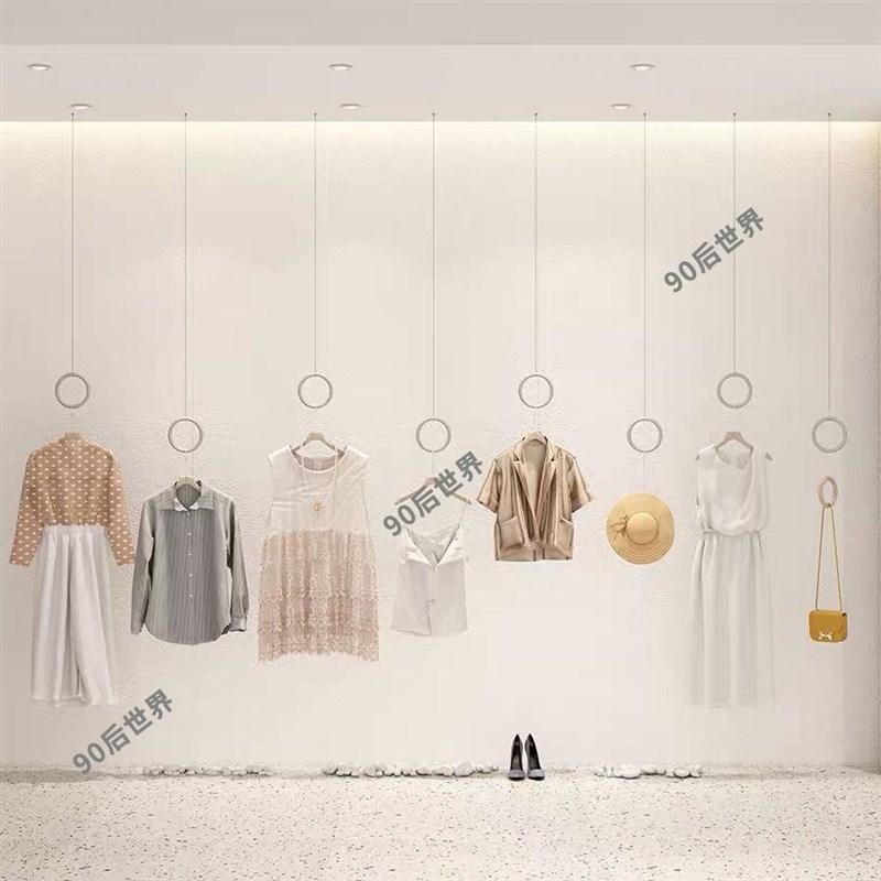 速发服装店展示架可调节钢丝吊架女装店挂衣杆悬挂吊环橱窗装饰高
