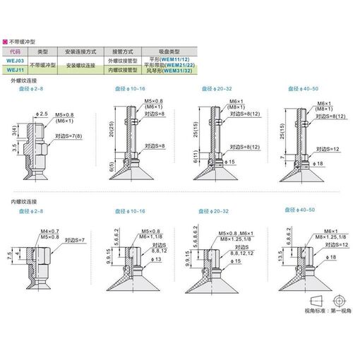 速发真空吸盘WEJ03-d2-WEM11-A5 WEJ03-d4-WEM12-A5 d6 d8