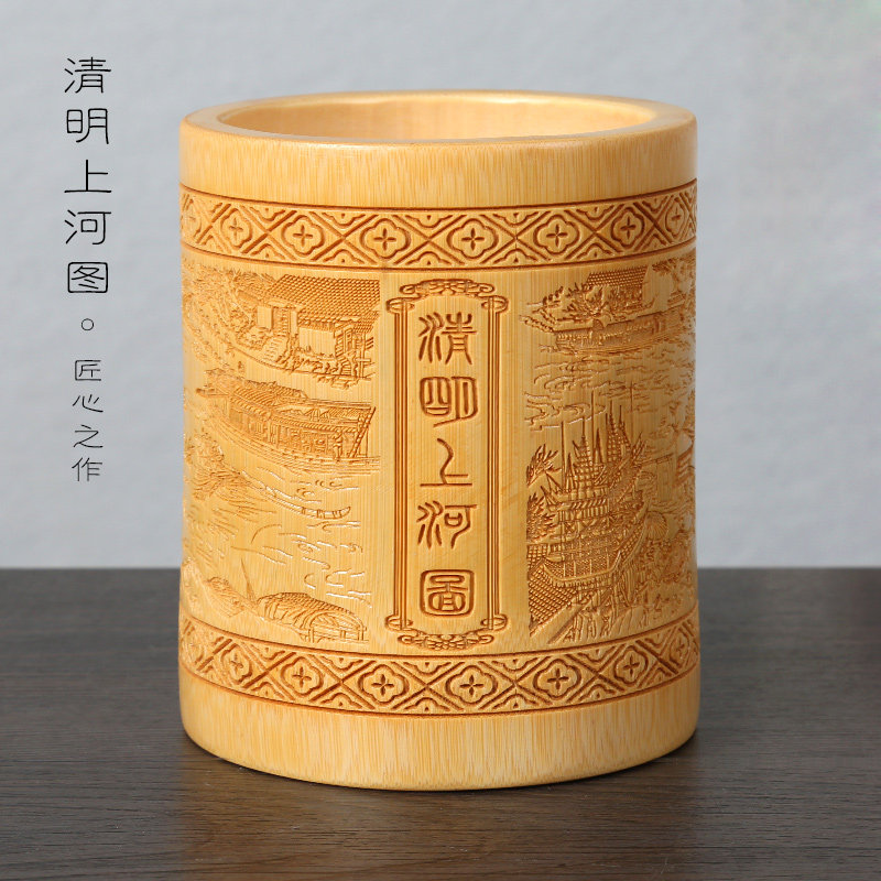 保真速发天然竹节雕刻竹子笔筒A多功能仿古毛笔笔筒创意竹制礼品