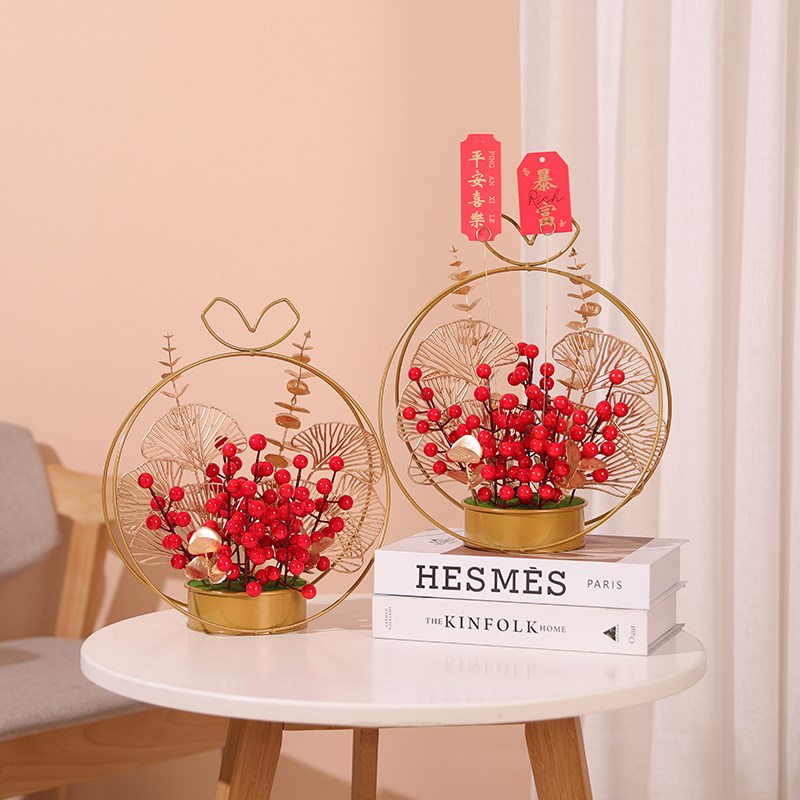 速发年庆订婚装饰花篮乔迁之喜花束假花花摆设花艺摆件新喜发财果