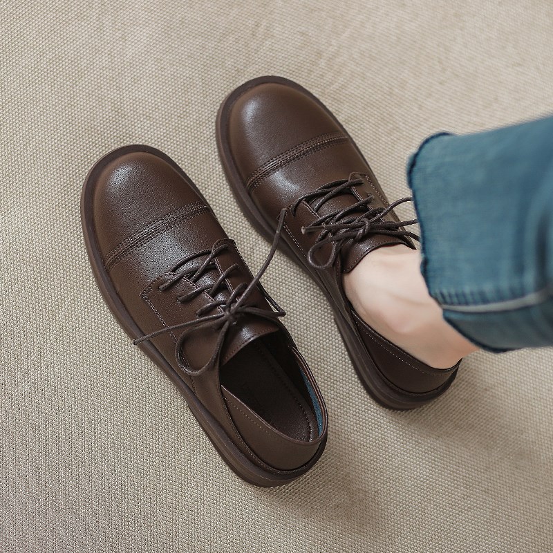 速发小2024鞋新平百搭款底系带深口中跟圆头单年子