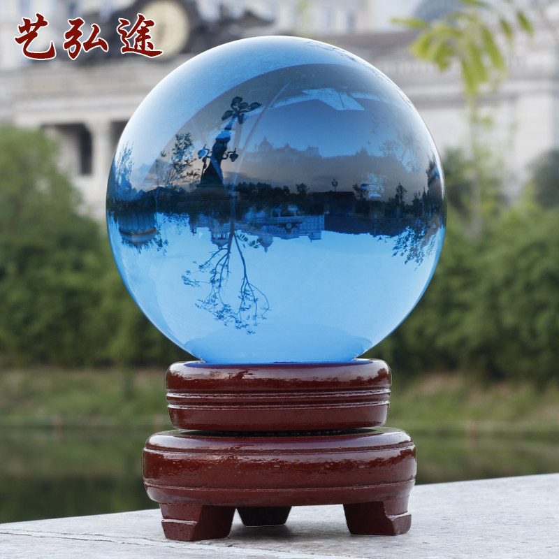 现货湖蓝色水晶球办公室学生书桌家具玻璃高考家具摆W放玄关隔断