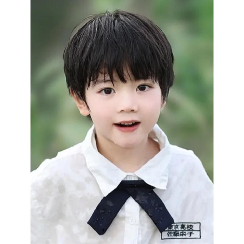 速发儿童假发男短发时尚帅气男孩齐刘海造型蓬松自然全头套式