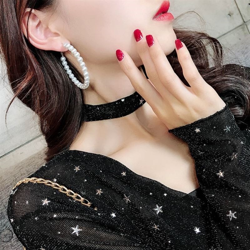 现货对耳环女日韩冷淡风仙女气质个性百搭珍珠夸张大圆圈耳圈耳饰