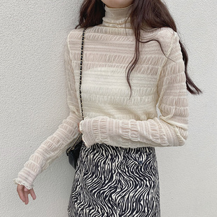 压褶衫 速发半高领网纱蕾丝打底衫 洋气小衫 0款 上衣 内搭202新秋装