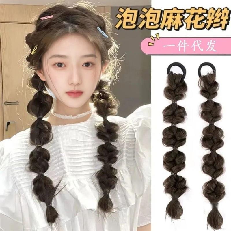 正品现货网红麻花泡泡马尾辫长假发高马尾假发辫子女俏皮可爱灯笼