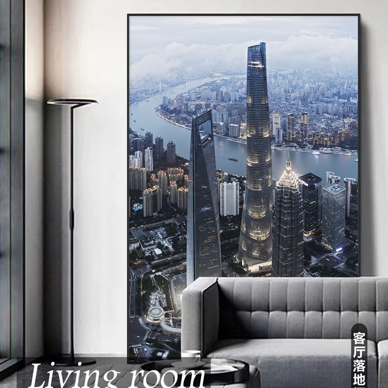 现货BXb62上海城市风景装饰画建筑画夜景摄影画深圳挂画入户玄关