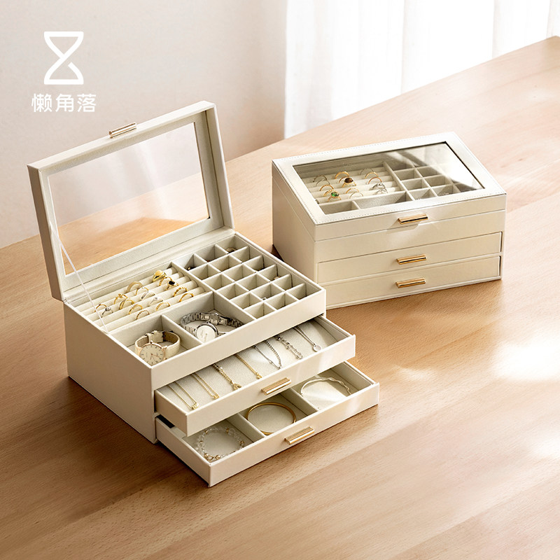 速发首饰容纳盒高档精收皮质耳环大致量手饰耳饰项链饰品首