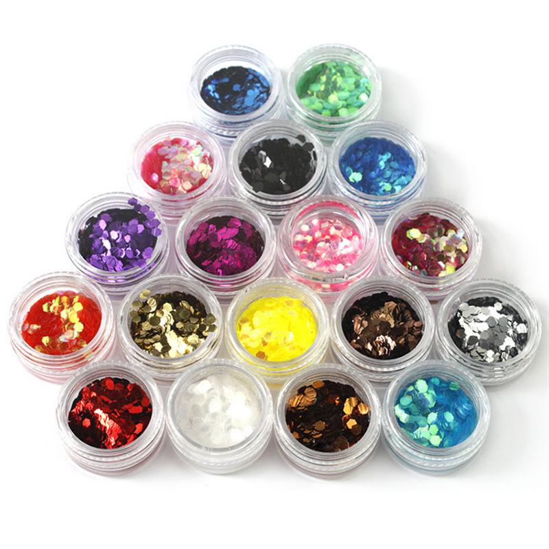 正品美甲大六角亮片指甲亮片产品1mm2mm12色18色盒装美甲六角
