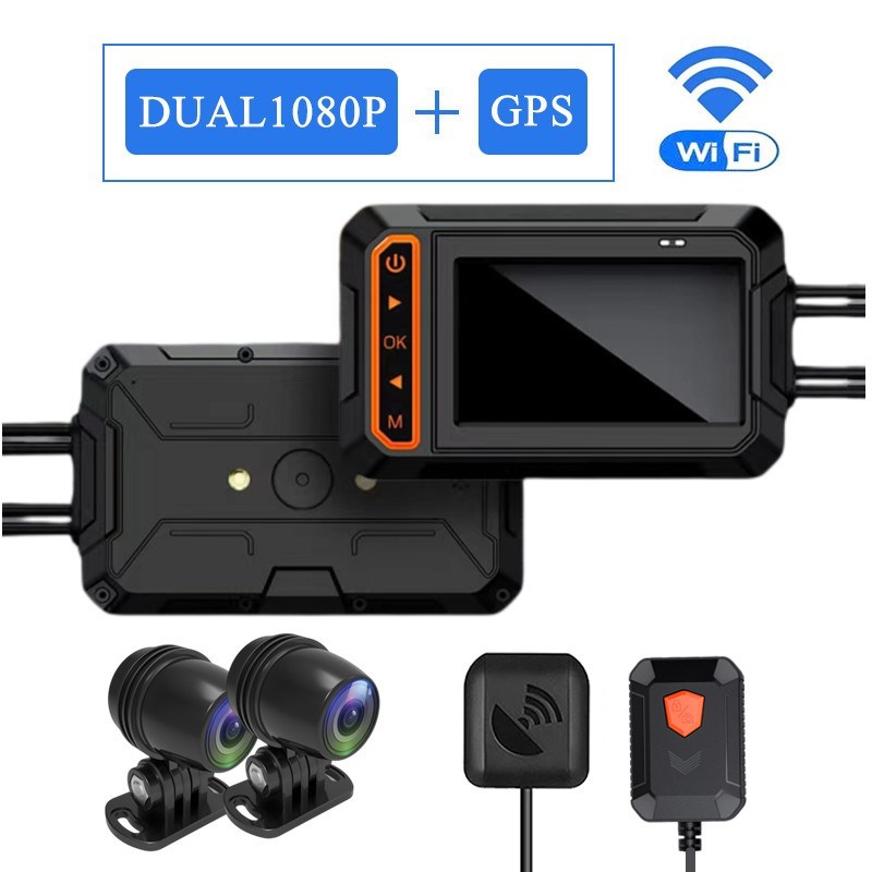 新品V5摩托车行车记录仪双1u080P高清夜视 全机防水WIFI停车监控