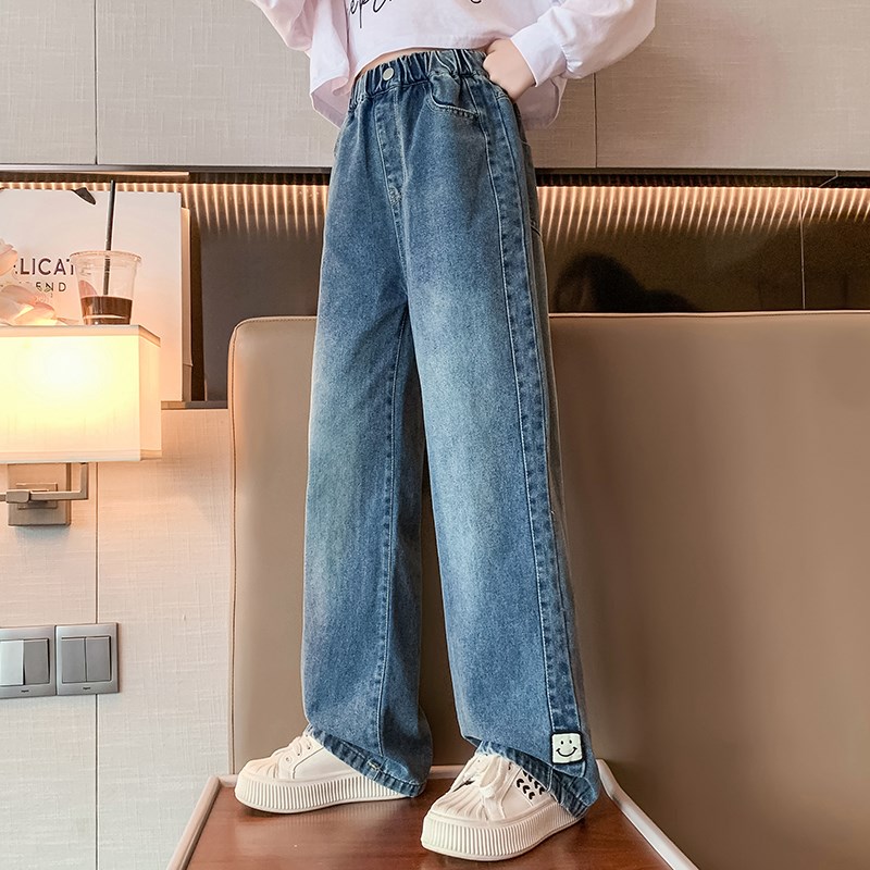 现货女童裤子春秋款2024新款款儿童休闲直筒长裤外穿女大童春装阔