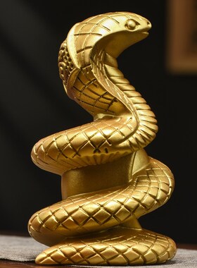 保真速发木质金色蛇摆件实木十A二生肖福蛇献宝工艺品客厅装饰家
