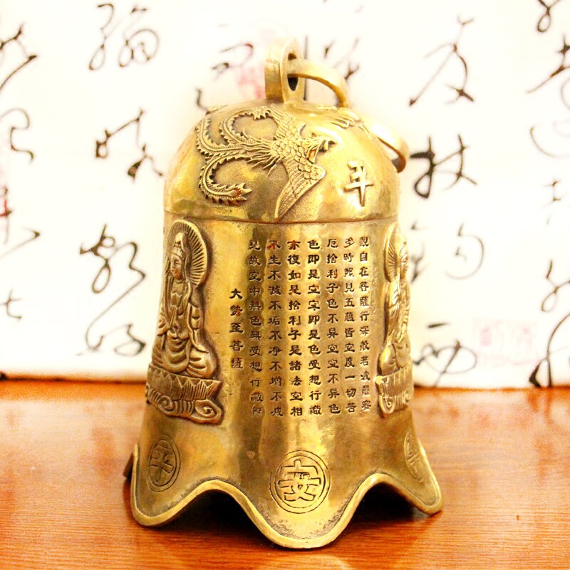 新品纯铜铃铛铜钟观音平安钟全家平D安大铜钟寺庙家居风水铃铛龙