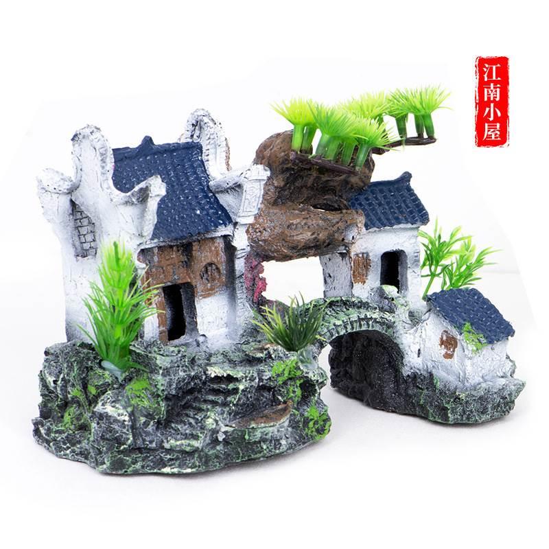 现货树脂小屋 造景装饰云鹤楼房子假山摆件鱼缸江南风情树脂布景