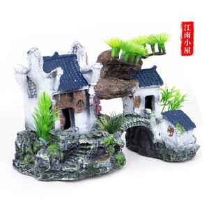 现货树脂小屋 造景装饰云鹤楼房子假山摆件鱼缸江南风情树脂布景