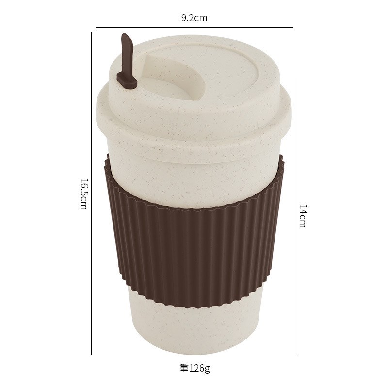 速发跨境小麦秸秆咖啡杯带盖隔热杯子便携随行杯办公室饮水杯礼品