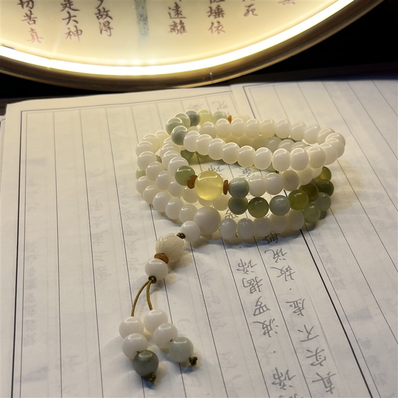速发五台白玉菩提子多圈手串手持念珠莲花转运珠手链女款佛珠平安