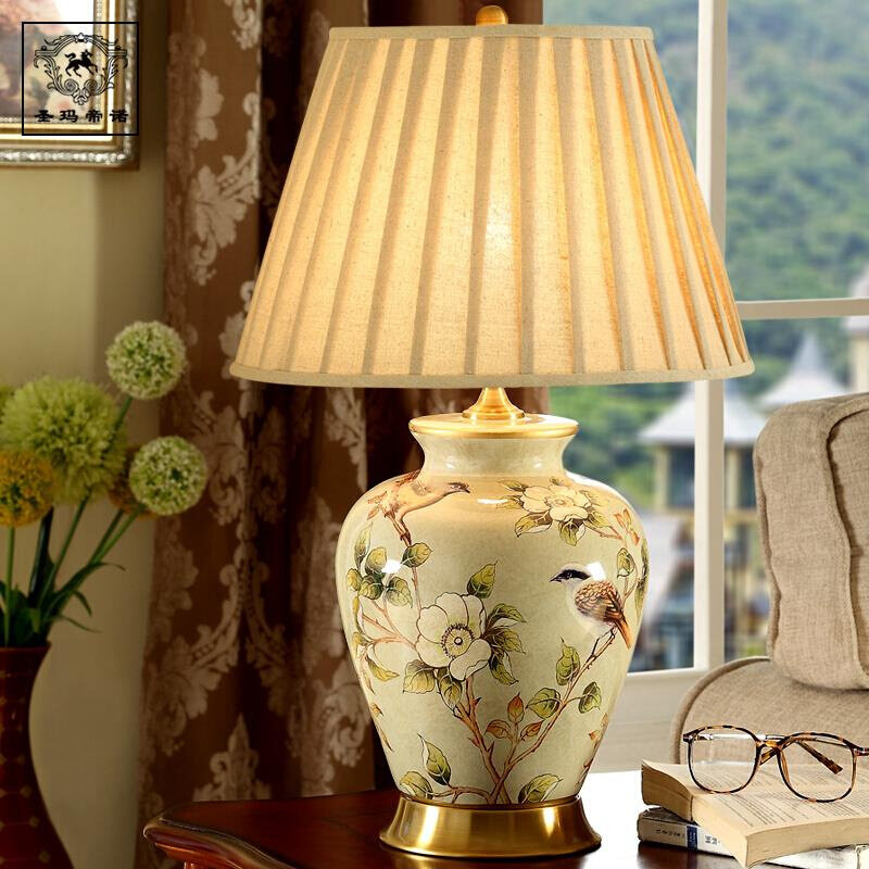 定制圣玛帝诺 大气复古美式陶瓷台灯欧式客厅卧室现代仿古布艺全