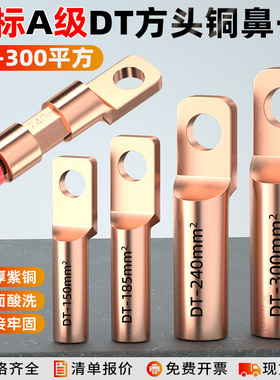 国标DTF方头铜鼻子接线端子断路器空开堵油铜接头10-300平方线耳