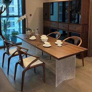新中式胡桃色餐桌椅组合现代简约茶台泡茶桌亚克力设计师工作台