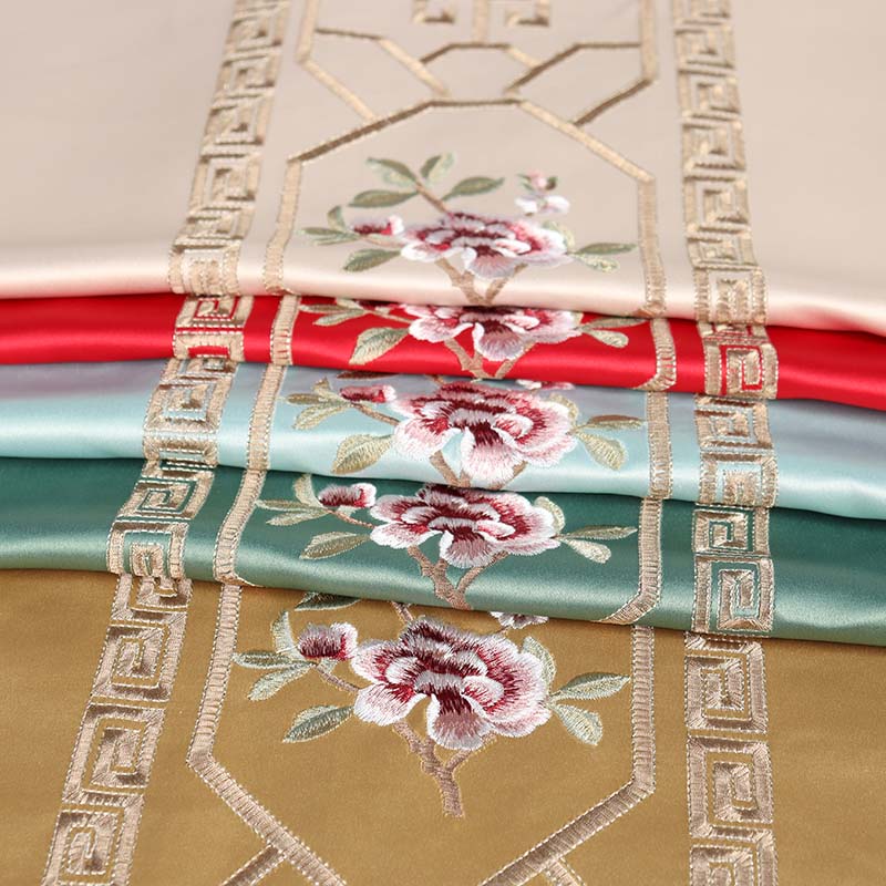 新中式牡丹花刺绣面料沙发靠背床头靠包古典花纹抱枕靠枕腰枕布料