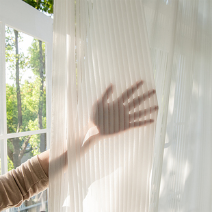 竖百叶纱白纱窗帘透光不透人阳台飘窗2024新款 白色遮挡窗纱纱帘厚