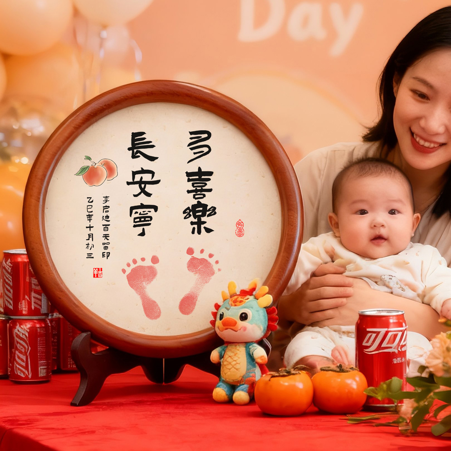 纯手写宝宝手足印留念相框摆件