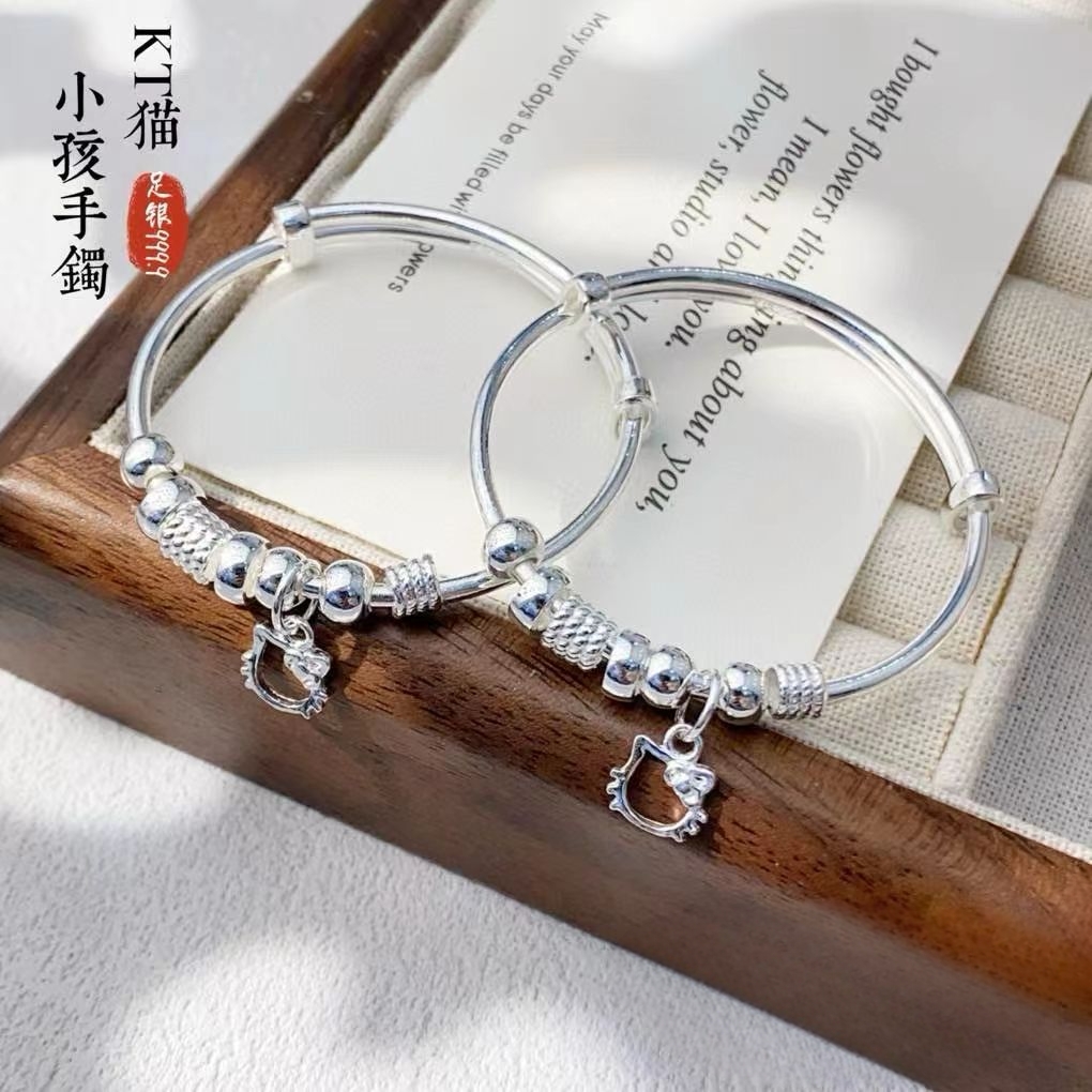 林钰银饰足银99KT猫手镯女国潮新作时尚复古开口手镯
