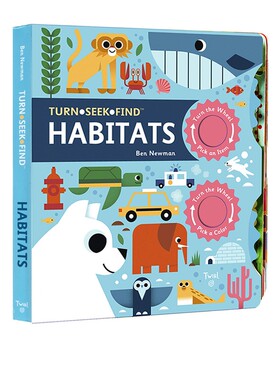 英文原版 Turn Seek Find:Habitats 锻炼手指发育推拉转机关操作书 动物栖息地 幼儿动物科普百科 Twirl