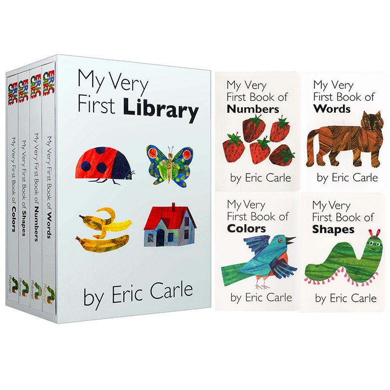 现货 英文原版 My Very First Library 我的第一个图书馆 4册纸板书 艾瑞卡尔 Eric Carle 儿童英语启蒙认知书籍 亲子互动图画书
