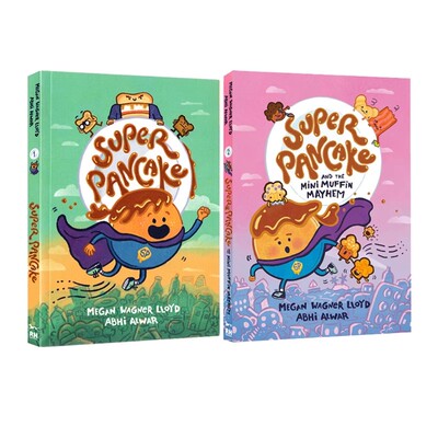 英文原版 Super Pancake 超级煎饼 2册合售 桥梁漫画小说 全彩故事书 儿童绘本 幽默笑话故事书