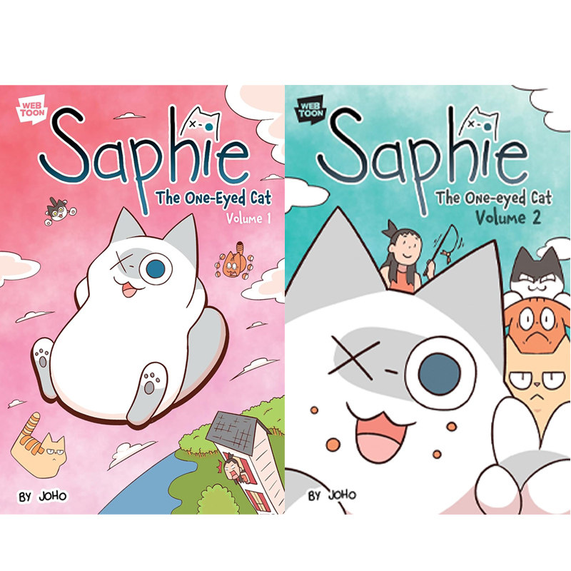 预售 英文原版 Saphie the One-Eyed Cat 独眼猫萨菲 2册合售 学乐桥梁漫画 热门网漫 搞笑幽默故事 中小学生英语课外阅读
