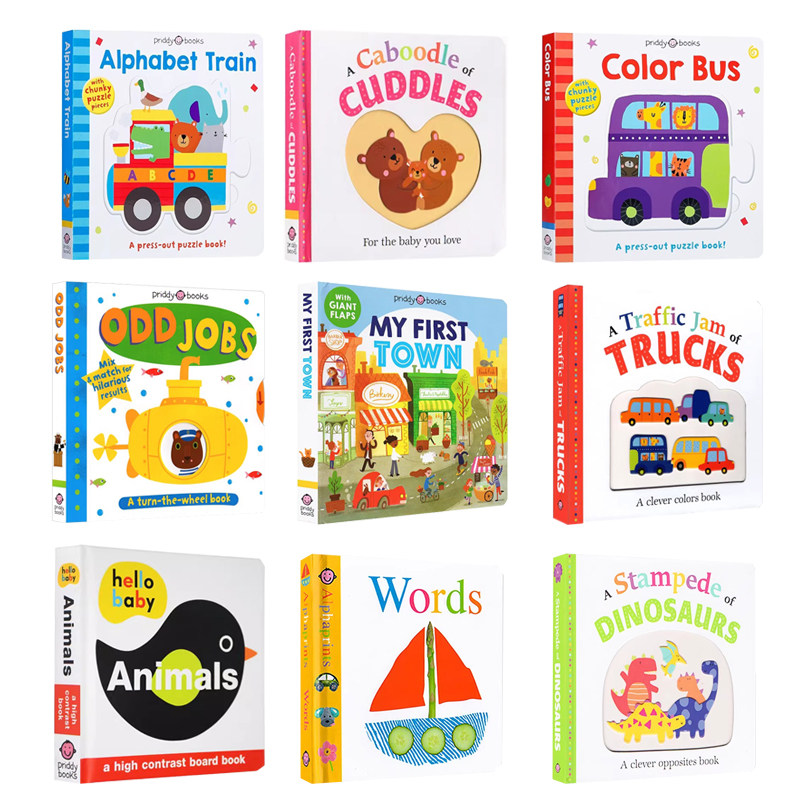 【100选5】Priddy Books绘本 Colour Bus 颜色巴士 Alphabet Train 字母火车 A Caboodle of Cuddles 反义词 My First Town 拟城镇
